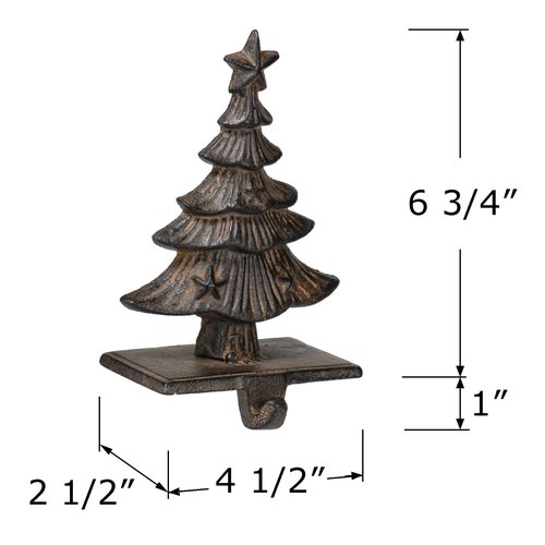 Red Co. 6.75" Decorative Cast Iron Stocking Holder with Hook in Old Bronze Finish – Christmas Tree