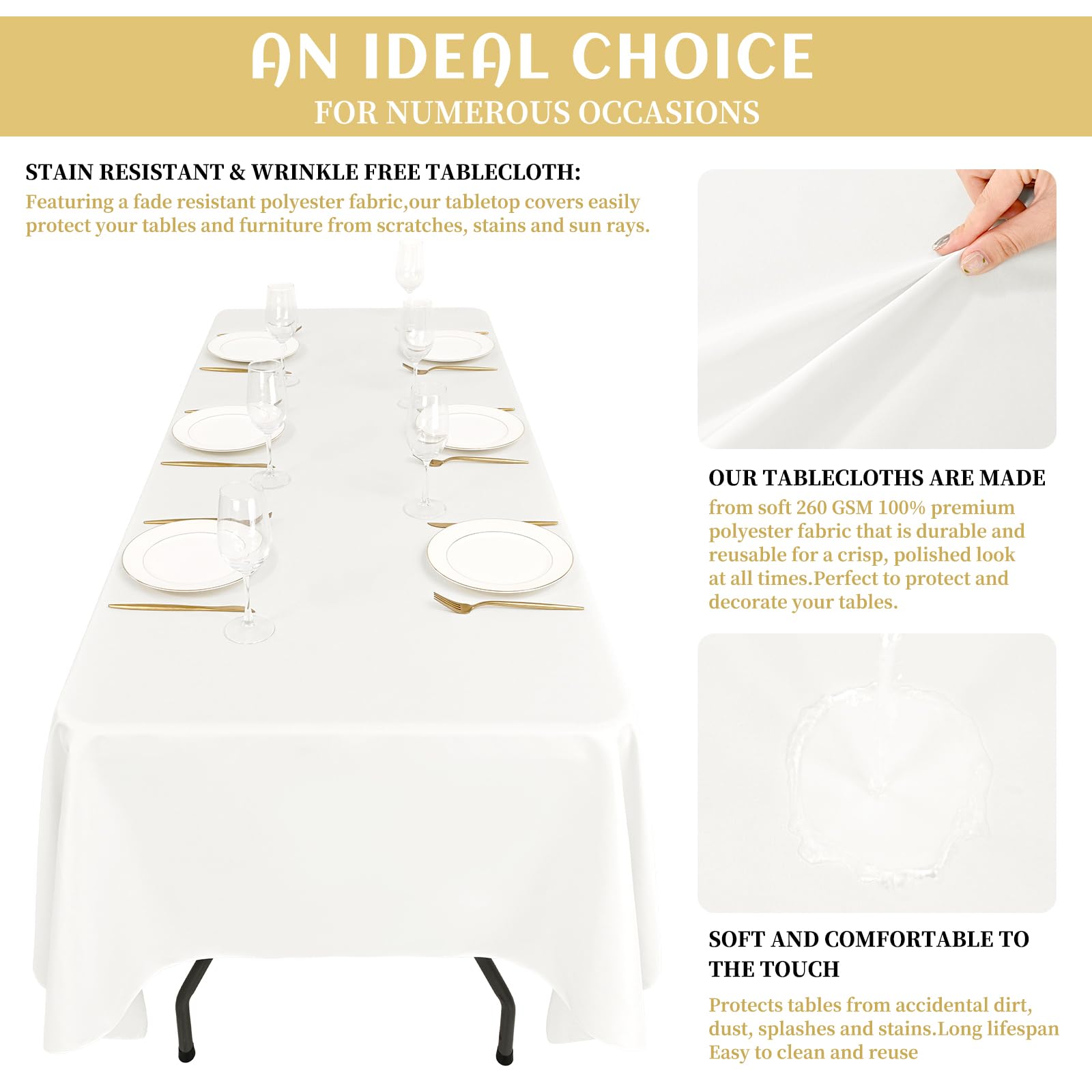 Showgeous 12 Pack Ivory Rectangle Tablecloth, 60 x 126 Inch, Wrinkle & Fade Resistant, Polyester, Perfect for 8 Foot Rectangle Tables, Wedding Parties, Banquet Dinners