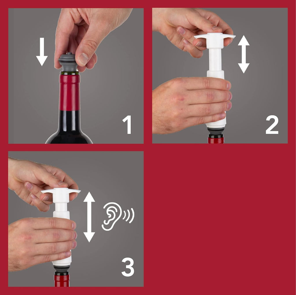 Vacu Vin Wine Saver Pump White with Vacuum Wine Stopper - Keep Your Wine Fresh for up to 10 Days - 1 Pump 2 Stoppers - Reusable - Made in the Netherlands