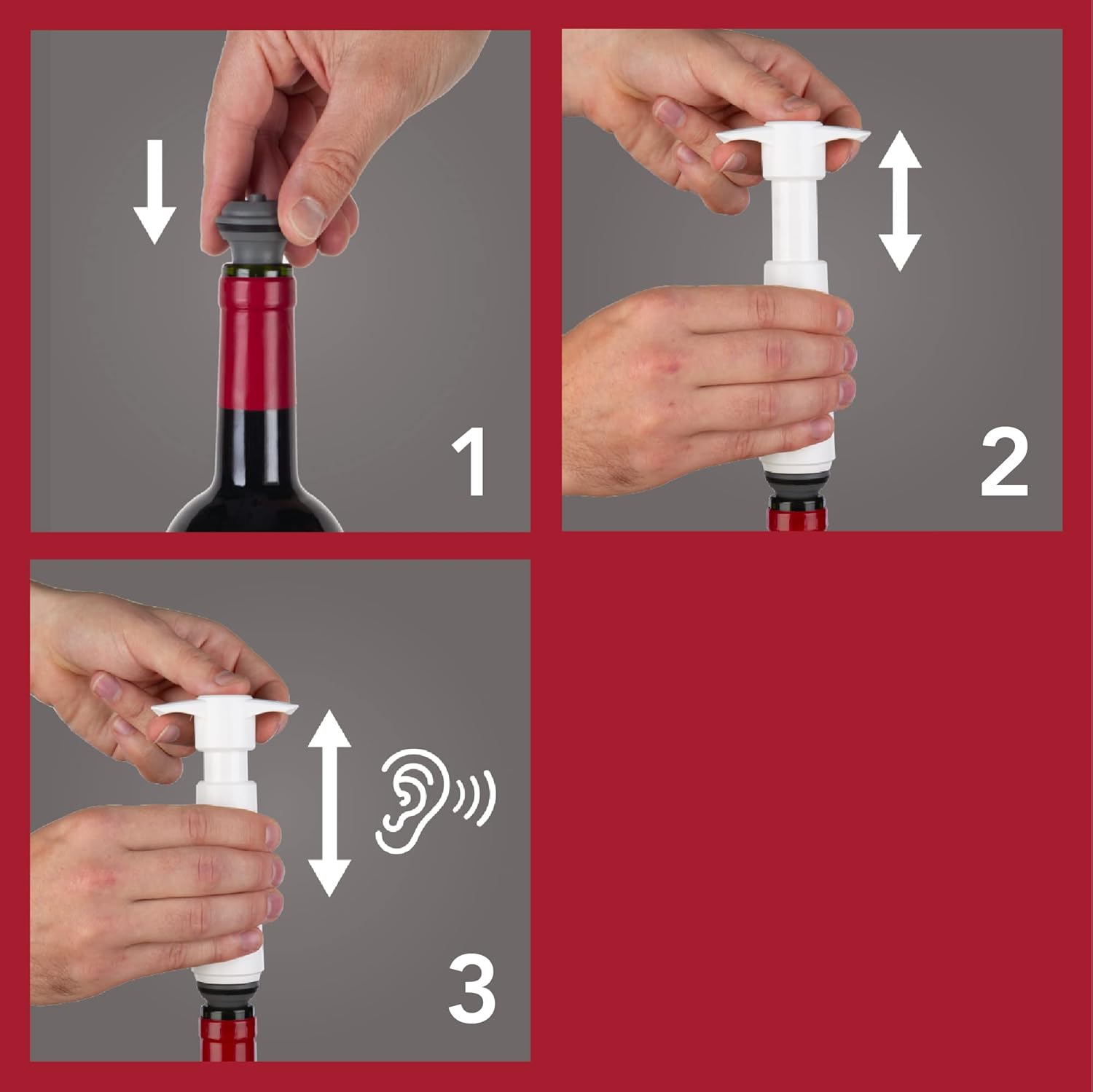 Vacu Vin Wine Saver Pump White with 6 Vacuum Stopper Grey - Airtight Seal for Opened Bottles to Preserve the Freshness Up to 10 Days - Easy to Use Perfect for Every Occasion