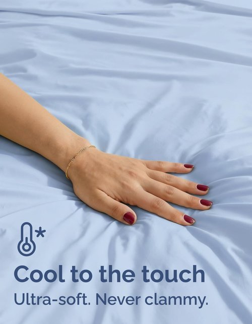 Cooling Sheets Set - Queen Size 4-Piece Bedding for Hot Sleepers | Soft, Breathable, Lightweight - Sky Blue