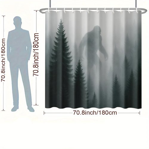 IOHEFY Sasquatch Shower Curtain 72x72 Inch Forest Monster Bathroom Curtain with Misty Woods Sasquatch for Cabin or Horror Decor