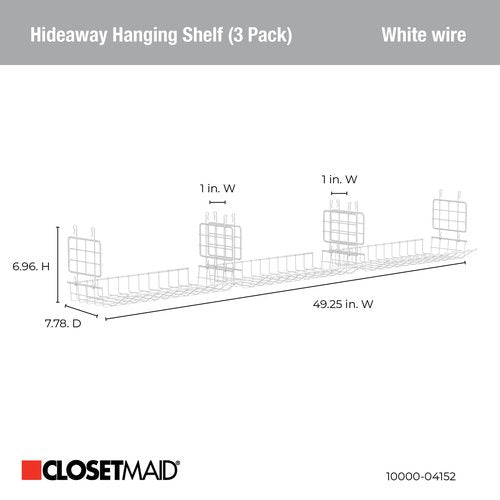 ClosetMaid Hideaway Behind-the-Hangers Hanging Wire Shelf for Closets, Pantries, Laundry Rooms (3-Pack)