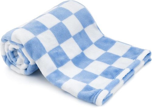GreatBba Plush Checkered Baby Blanket - Soft Fleece for Infants | 30"x40" Blue & White Chenille