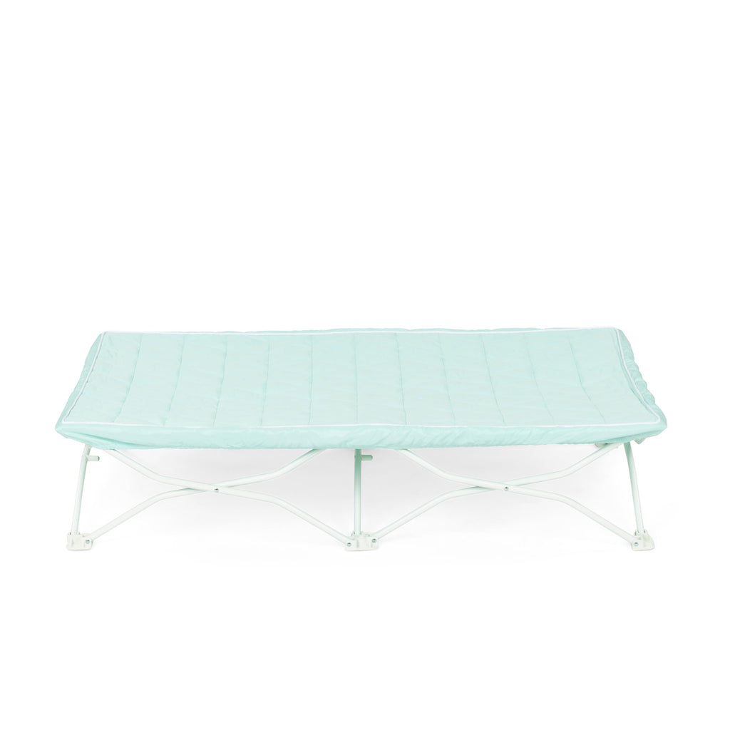 Regalo My Cot® Portable Toddler Bed with Fitted Sheet, Foldable Kids Travel Bed & Camping Cot, Includes Washable Quilted Sheet, 48” x 24.5” x 9”, Seafoam
