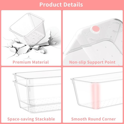25 PCS Plastic Drawer Organizer Set - Clear Non-Slip Storage Bins for Makeup, Jewelry & Office | Versatile Trays
