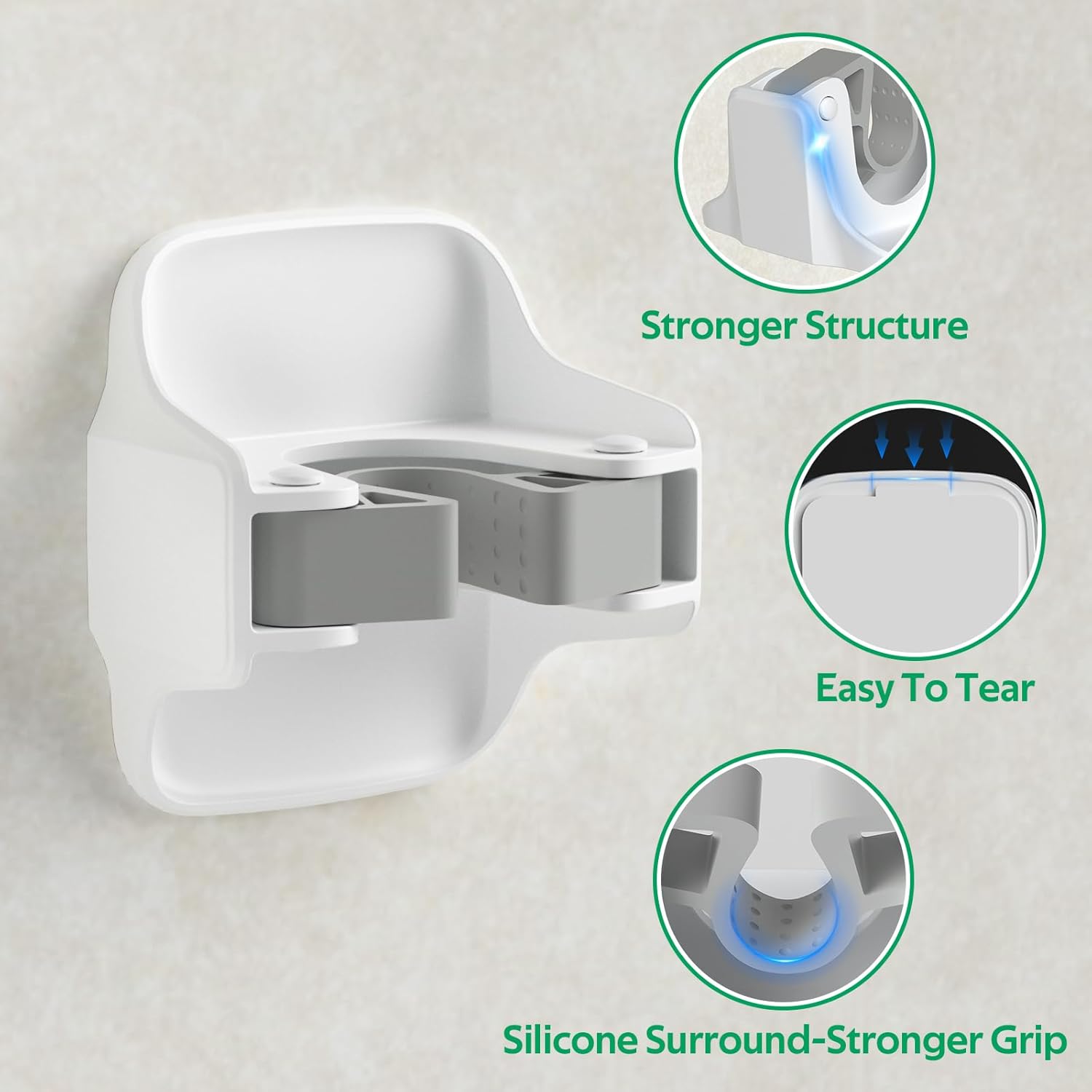 Reliahom Broom Holder Wall Mount - No Drilling, Self-Adhesive Mop Grippers | 3 Pack, White Garage Organizer