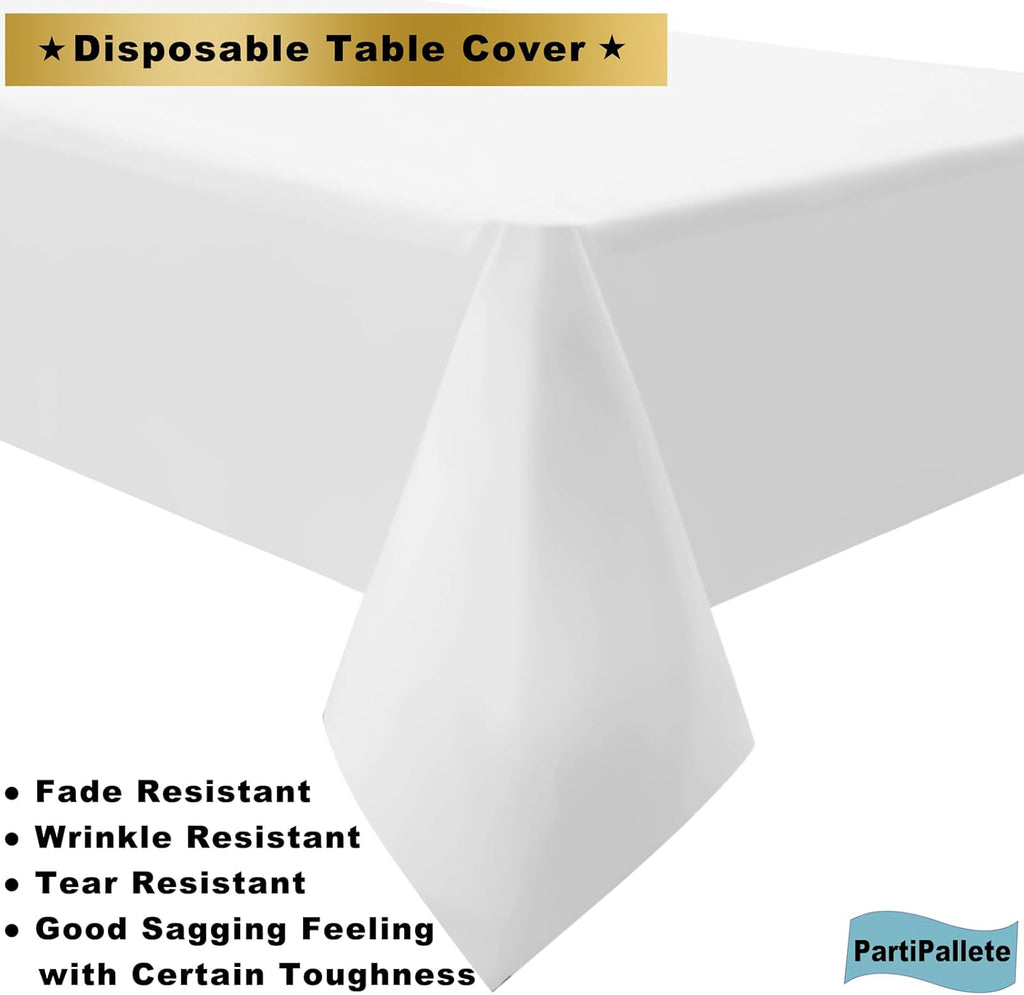 Skiennix Premium Disposable White Tablecloths - 3-Pack Rectangle 54" x 108" for Parties & Events