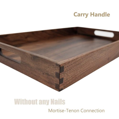 MAGIGO 20 x 12.5 Inches Medium Rectangle Black Walnut Wood Ottoman Tray with Handles, Serve Tea, Coffee or Breakfast in Bed, Classic Wooden Decorative Serving Tray