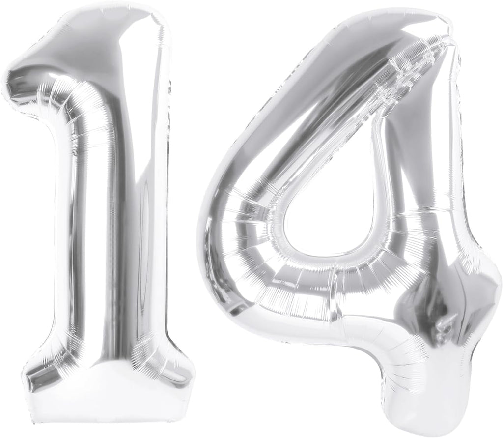 Skiennix Large 14th Silver Birthday Balloons - 40 Inch Foil Decorations for Weddings & Engagements