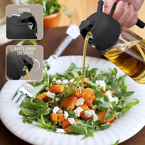Glass Olive Oil Sprayer by [Brand Name] - 16oz 2-in-1 Dispenser for Cooking, Air Fryer & BBQ - Black