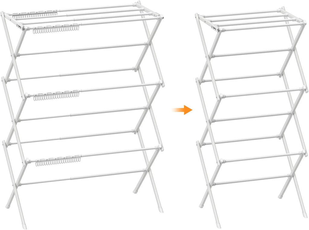 Skiennix 3-Tier Clothes Drying Rack - Foldable Indoor & Outdoor Laundry Solution | Space-Saving Design, Pure White