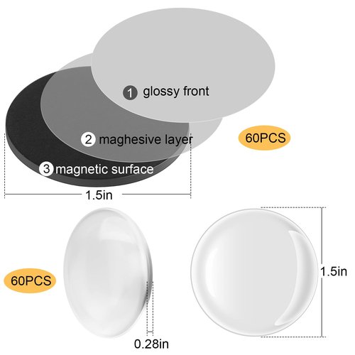 Honeydak 121 Pcs Fridge Glass DIY Magnets Making Kit Include 1.34-1.5inch Paper Punches Large Ferrite Magnets Maker with Clear Glass Cabochons for Craft DIY Refrigerator Magnet Office(Round)
