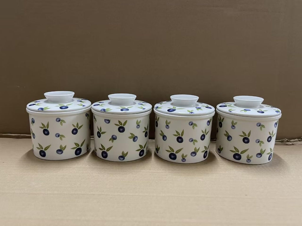 HOLIBAN French Butter Crock for Counter With Water Line French Butter Dish for Counter (BlueBerry)