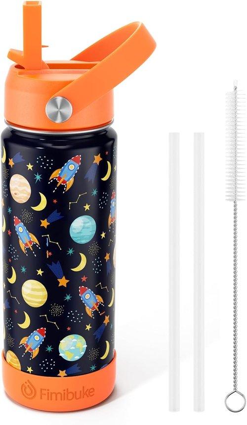 Fimibuke Kids Insulated Water Bottle - 18oz BPA-Free Stainless Steel Tumbler with Straw | Leak-Proof Design for School