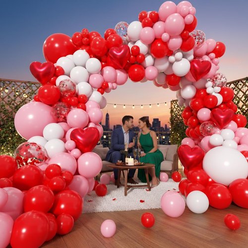 EICUECUE Valentines Day Balloons Garland Arch Kit - Different Size Red Pink White Balloons and Heart Foil Balloons for Valentine's Day Galentine's Day Engagement Anniversary Party Decoration Supplies