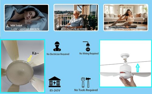 [YoYuZJ Lighting] Ceiling Fan with Light, Plug in Socket Fan Light E26/E27, Small Quiet Fan for Bedroom & Living Room, Ventilador de Techo con Luz, Ceiling Fan Lights Fixtures