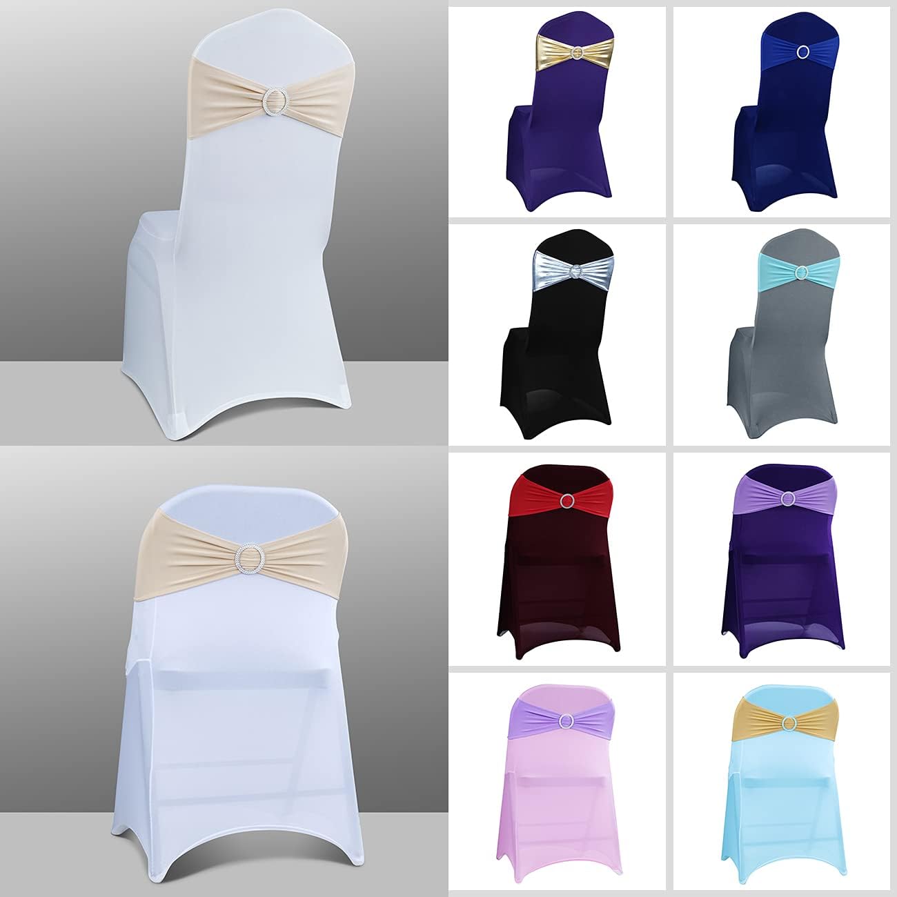 Babenest Spandex Chair Sashes Bows - 30PCS Premium Stretch Covers with Buckle Slider for Weddings | Champagne