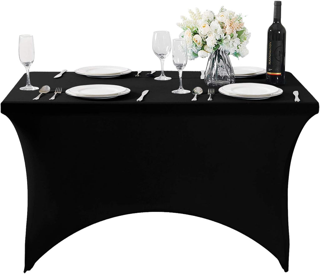 SuperO Waterproof Spandex Table Cover - Fitted Stretch Tablecloth for 4FT Tables | Black, Ideal for Events