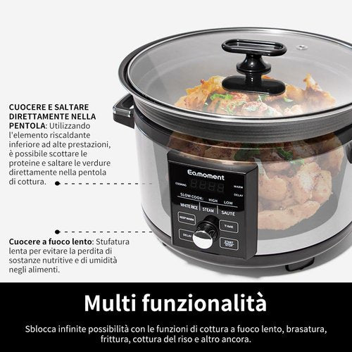 Eamoment 5.5QT Programmable Slow Cooker With Timer,Non Stick Aluminum Alloy Liner.SLOW COOK HIGH/SLOW COOK LOW/WHITE RICE/STEAM/SAUTE/WARM/DELAY,and Other Practical Functions