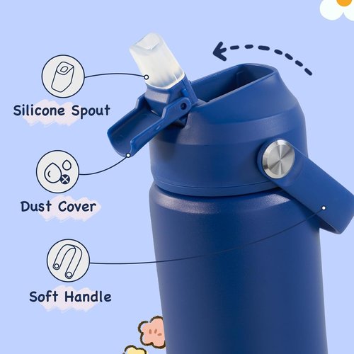 Kerilyn Kids Water Bottle - 12oz Stainless Steel Insulated Cup with Straws | Leak-Proof, BPA-Free, Blue