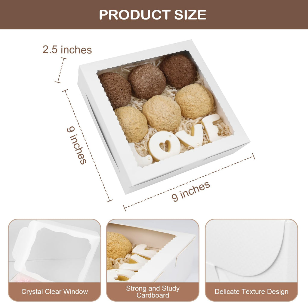 Capkyke 24pcs 9x9x2.5 Inch Pie Boxes White Bakery Boxes Cake Boxes with Window for Pies, Donuts, Cookies, Muffins, Chocolates, Party
