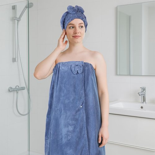 JIEYAO 2 Sets Plus Size Towel Wraps for Women, Bath Towel Dress with Hair Towel, Spa Shower Towel Wrap Adjustable Oversized Body Wrap Wearable Bath Wrap for Quick Drying Hair and Body