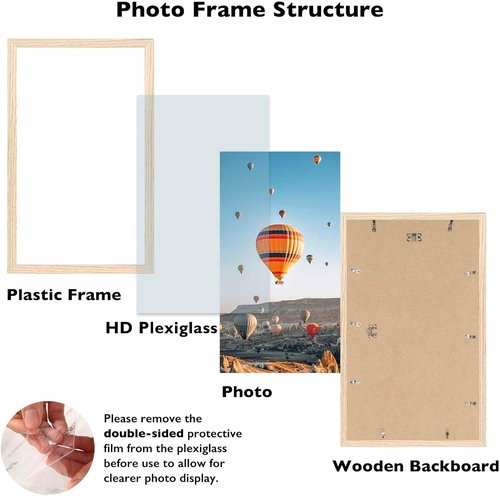 JCJMY Picture Frame 8.5x14 - Wall Mounting Horizontally or Vertically | Shatter-Resistant Plexiglass, Natural Finish
