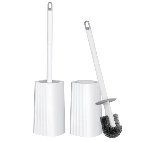 Toilet Brush & Holder Set, 2 Pack Toilet Brushes for Bathroom with Holder, Lightweight Plastic Handle, Space Saving for Storage, Deep Cleaning, Drip-Proof, Easy to Assemble