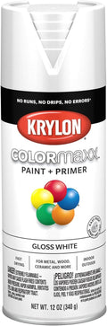 Krylon K05545007 COLORmaxx Spray Paint - Gloss White Primer for Indoor/Outdoor Use | 12 Oz