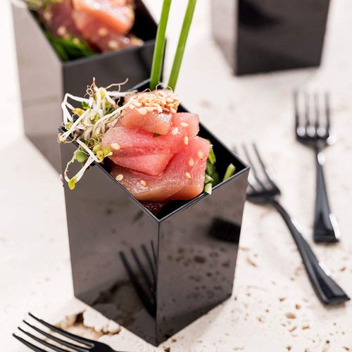 Restaurantware 3 Ounce Appetizer Cups 100 Incline Shooter Cups - Disposable Small Black Plastic Mini Dessert Cups For Mousses Parfaits Or Jello For Weddings Or Catering