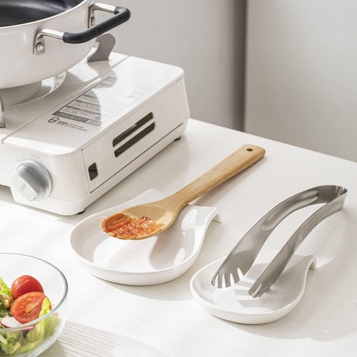 HOMBENE Spoon Rest Set of 1, 5.5 Inches, White Spoon Rest for Stove Top, Spoon Holder for Kitchen Counter Porcelain, Kitchen Utensils Accessories, White