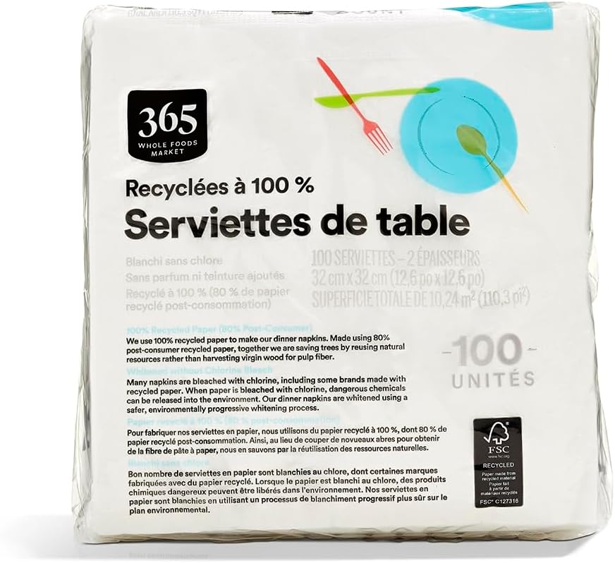 365 by Whole Foods Market Dinner Napkins - 2-Ply, 100 Count for Elegant Dining
