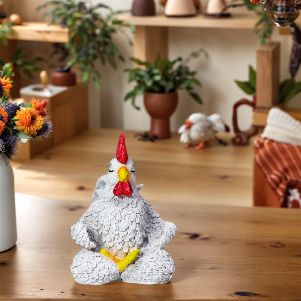 Regine Switzerland Funny White Rooster Statue Decor - Handcrafted Resin Chicken Figurine in Yoga Pose | Vibrant Country Charm for Unique Gifts