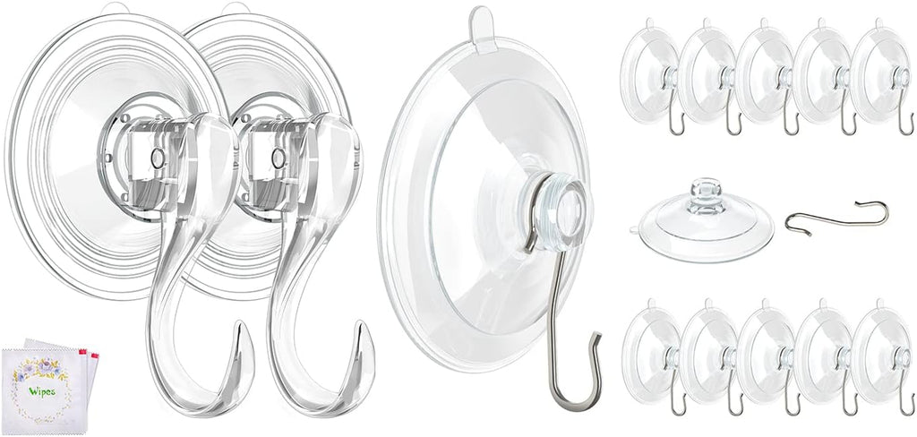 VIS'V Suction Cup Hooks - 2 Large & 12 Small Metal Hooks for Strong Hold | Home Organization