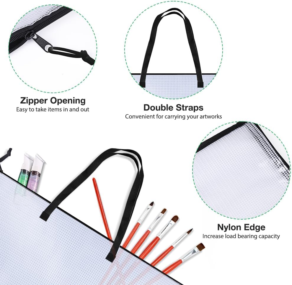Opret Art Portfolio Bags - 4 Pack 19x25 Inch Vinyl Mesh Storage Cases with Handle & Zipper