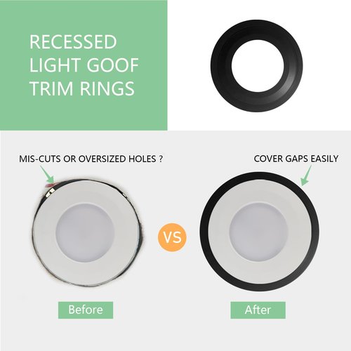 Soliseed 5/6 Inch Goof Rings for Recessed Lighting,Can Light Trim Ring Cover,Outer Diameter 8.62 inches, Inner Diameter 4.76 inches,Durable Plastic Design,Black,4 Pack