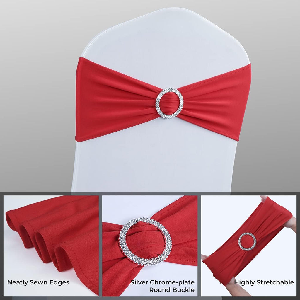 Babenest Spandex Chair Sashes - 100PCS Premium Stretch Covers with Buckle Slider | Red Elastic Ties for Weddings & Events