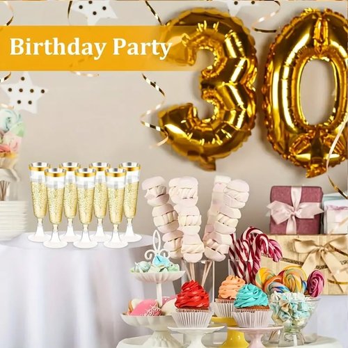 CYUU 50 Pack Plastic Champagne Flutes 5.5oz Clear Gold Rim Disposable Suitable for Wedding, Birthday Party, Thanksgiving Day, Christmas Supplies