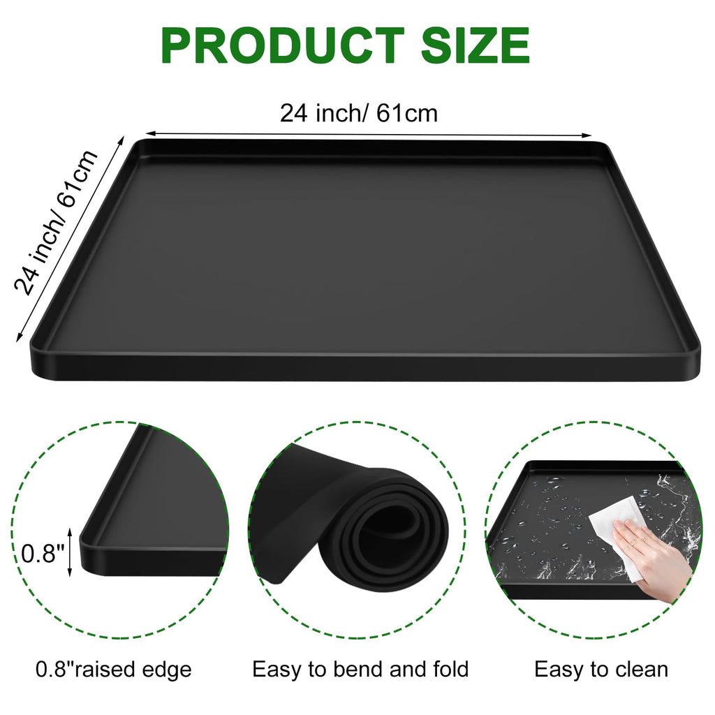Mini Fridge Silicone with Raised Edge, 24"x 24" x 0.8" Mini Fridge Mat for Freezer Protect From Appliance Leaks Water Spills, Under Refrigerator Mat Easy to Clean (Black)