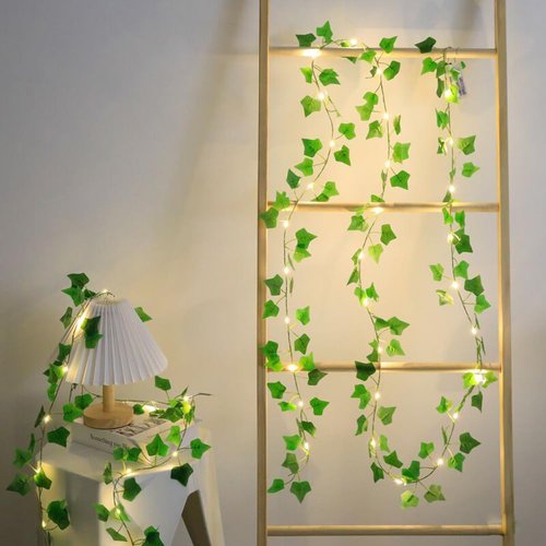 Fielegen 2 Pack 6.56ft Vines with Lights, 40 LED Fake Ivy Garland with Lights Battery Operated Green Leaf Vines Fairy String Lights, Hanging Ivy Light for Valentine's Day Bedroom Garden Patio Decor