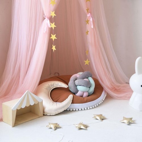 Anmas Home Bed Canopy Mosquito Net with Star Lights，Princess Play Canopy for Girls Room - Dome Net Curtains for Baby Game Dream Castle, Girls Room Decor, Pink