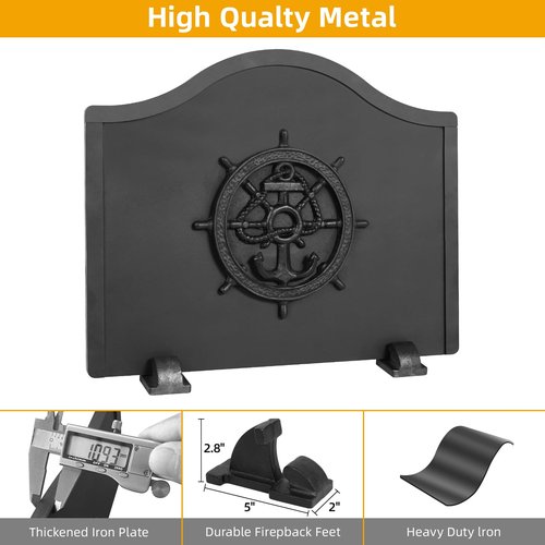 1More Firebacks for Fireplace - Iron Fire Place Back Plates with Feet, 20in Fireplace Heat Reflect, Fireplace Wall Protection.Fireback Decorative Wheel Design