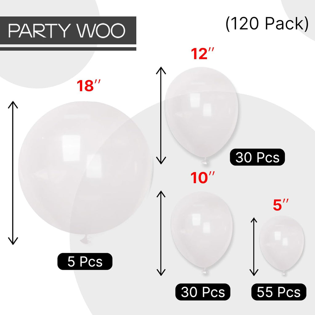 PartyWoo Clear Balloons - 120pcs Transparent Balloon Arch Kit for Weddings, Graduations & Parties | 5-18 Inch Sizes