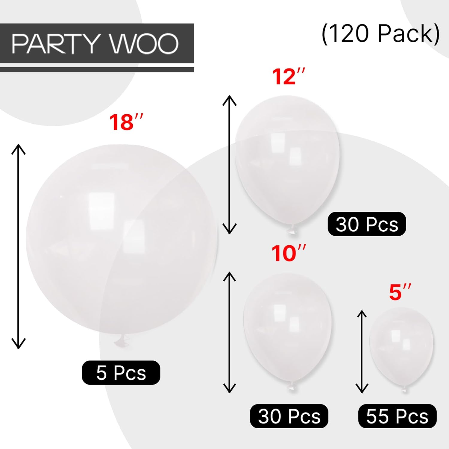PartyWoo Clear Balloons - 120pcs Transparent Balloon Arch Kit for Weddings, Graduations & Parties | 5-18 Inch Sizes