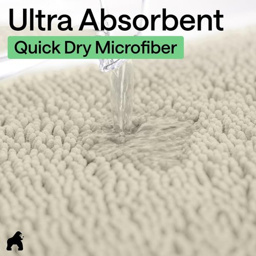 GORILLA GRIP Bath Rug Mat - Thick Absorbent Chenille | Quick-Dry Microfiber, 44x26, Dusty Cloud