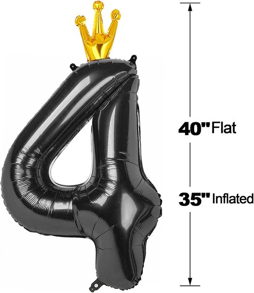 40-Inch Black Number 4 Balloon by [Brand Name] - Elegant Black and Gold Party Decoration