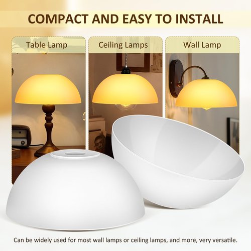 Kichvoe 2Pcs Plastic Mushroom Lamp Shade Replacement: 1.65" Hole Globe Dome Lampshade, Light Fixture Cover for Pendant, Fan, Wall Sconce, Chandelier & Floor Lamp