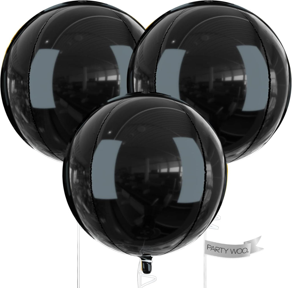 PartyWoo Black Foil Balloons - 50 Inch Jumbo Round Mylar Balloons for Halloween & Birthday Decor