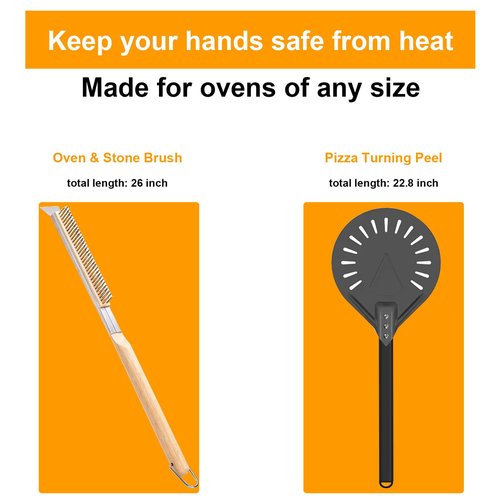 Pizza Oven Accessories Kit w/Pizza Oven Brush & Stone Scraper, 8 inch Pizza Turning Peel - Tools & Supplies Set - Compatible with Outdoor Ooni, Gozney, Ninja, Solo Ovens